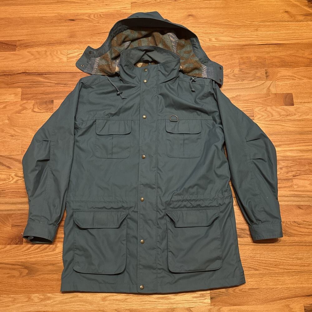 VTG Eddie Bauer Wool Lined Mountain Parka Removable Hood Blue Mens L Tall